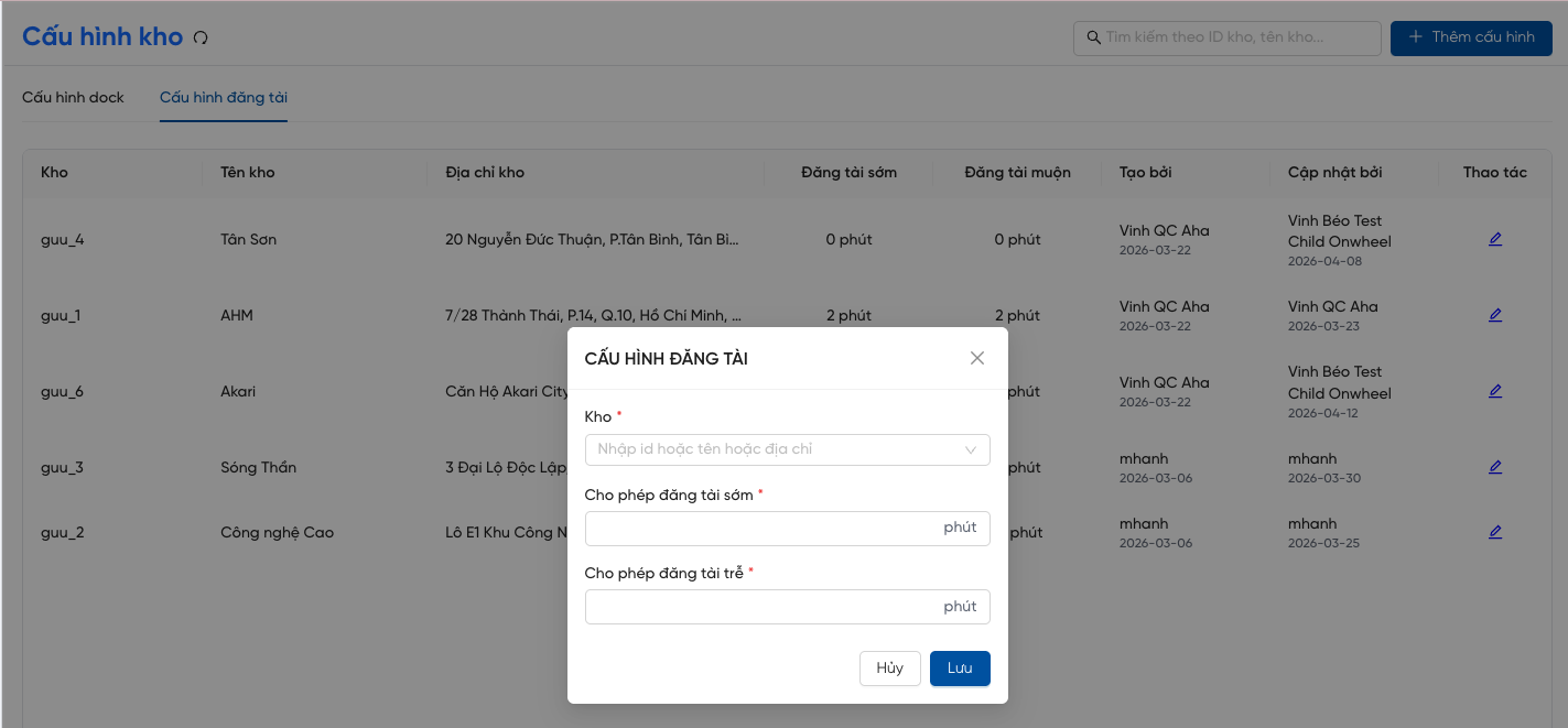Check-in Configuration screen