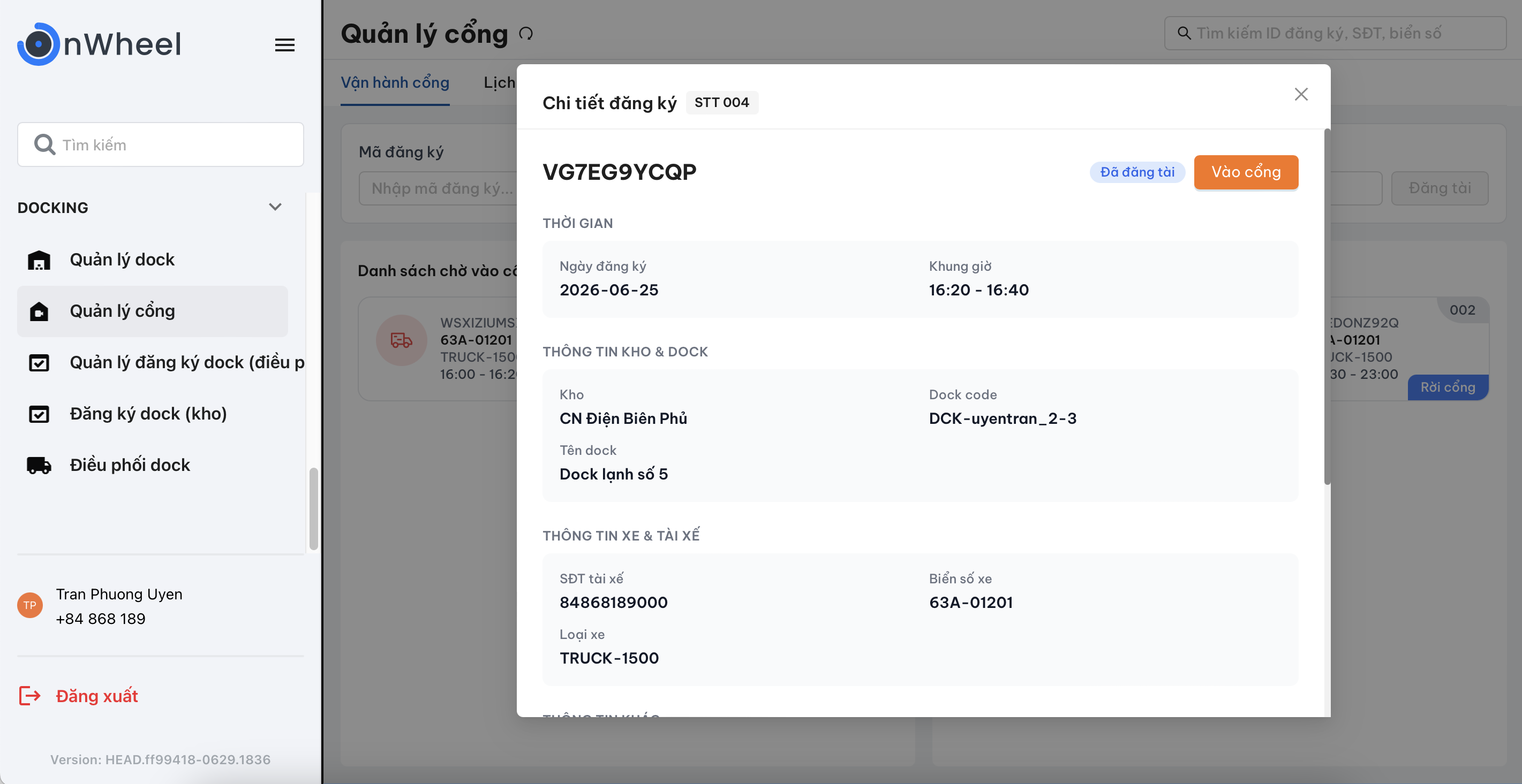Popup Check-in xe vào cổng