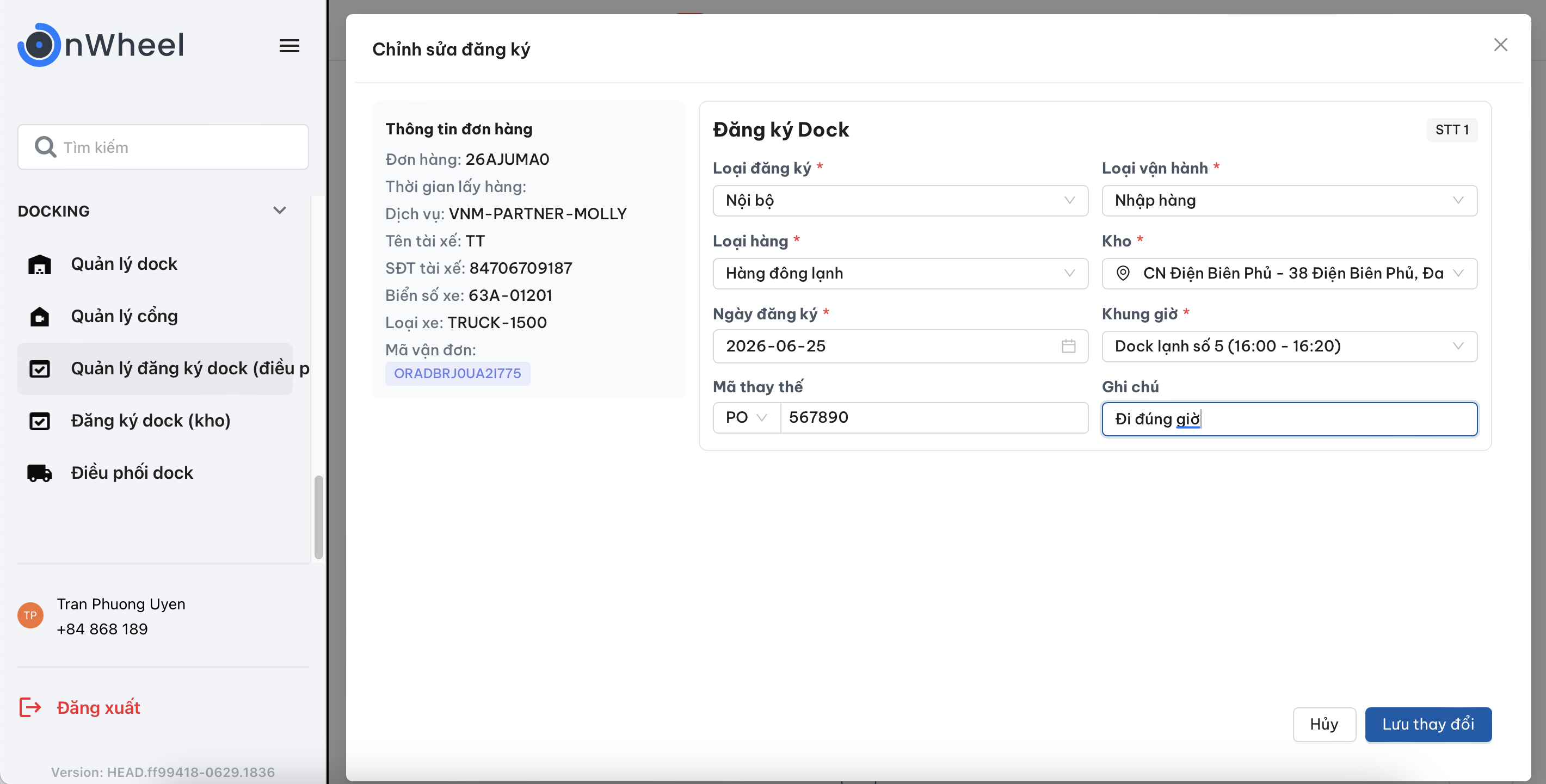 Popup Chỉnh sửa đăng ký dock