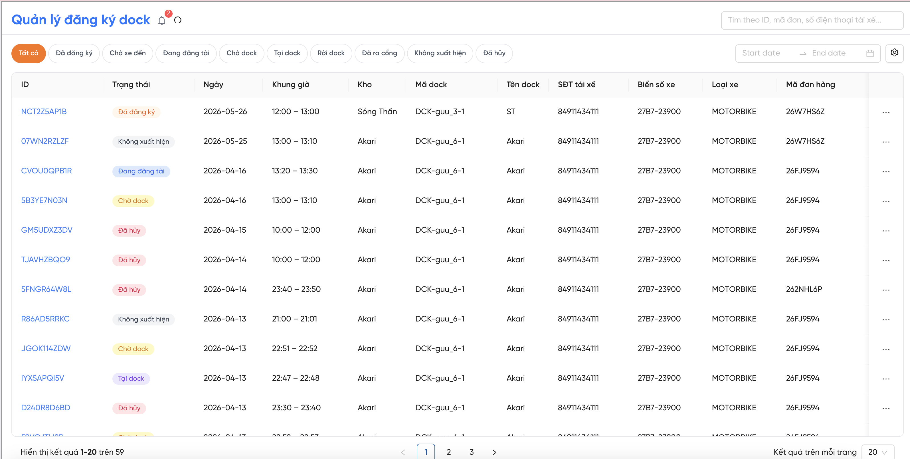 Appointment List screen