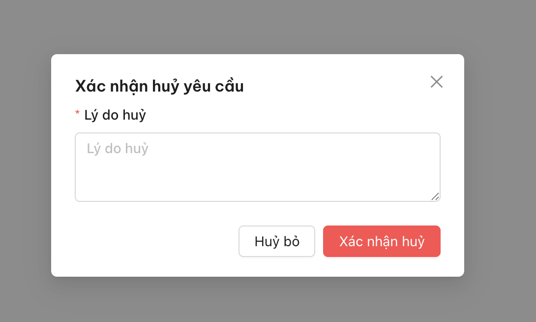 Popup huỷ yêu cầu tăng bo