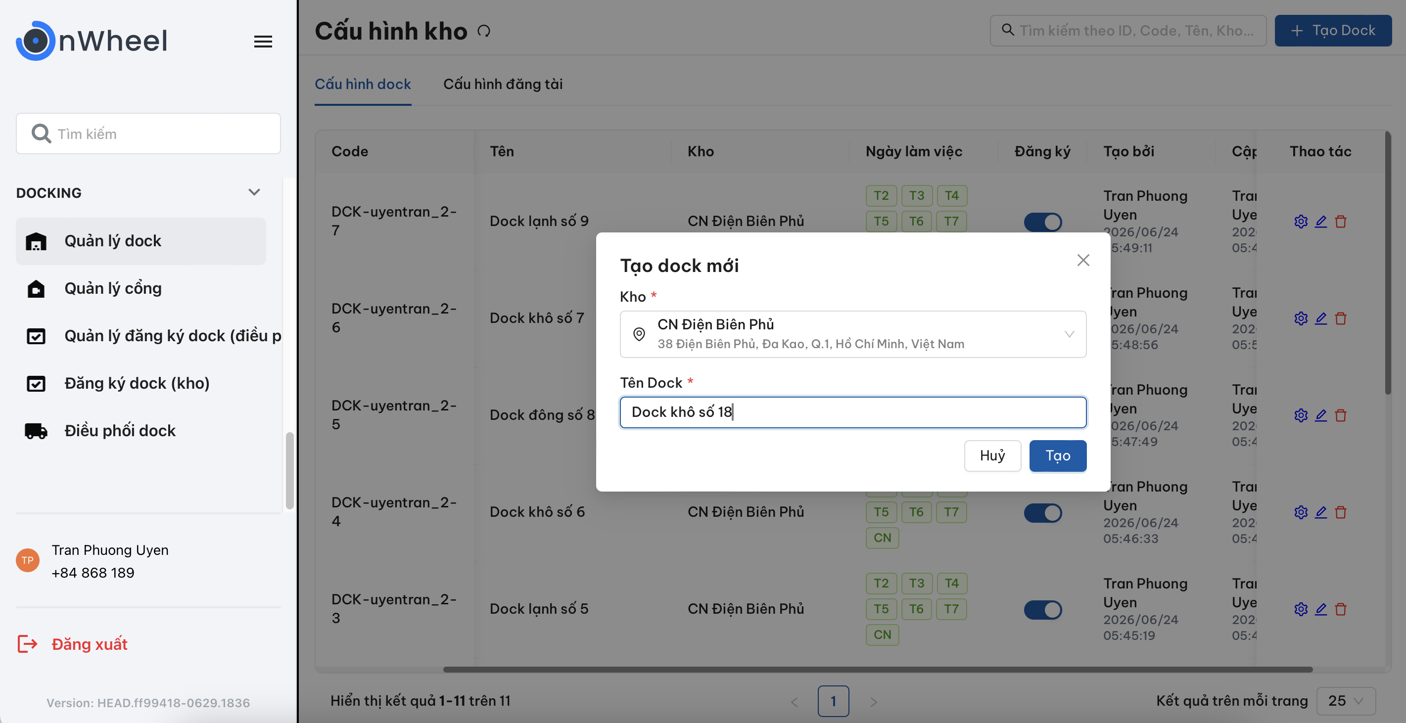 Popup Tạo dock mới