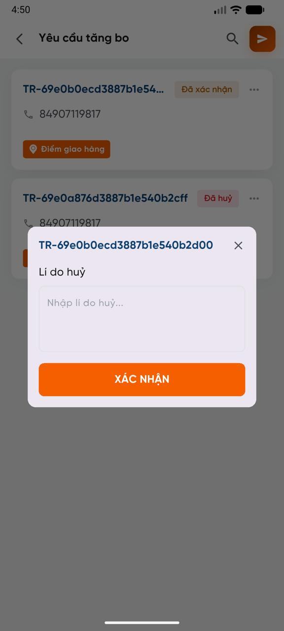 Enter cancellation reason popup