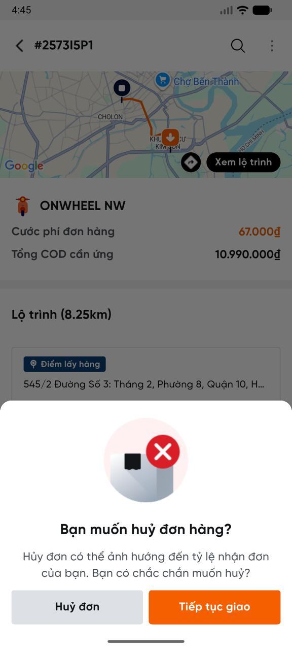 Driver B cancels relay order