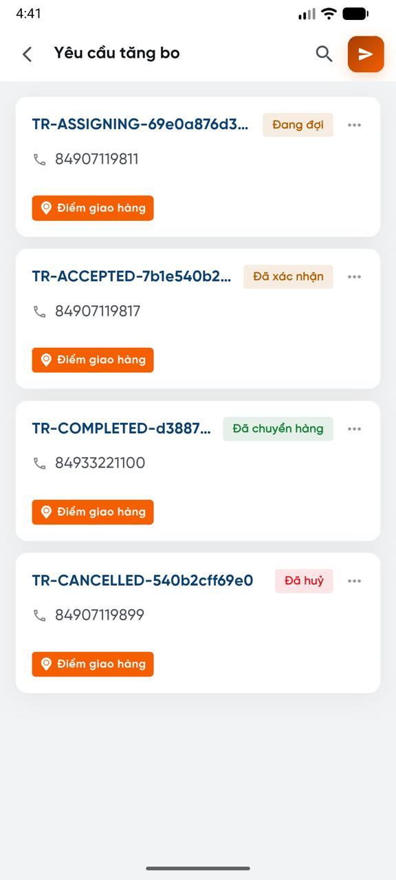 Multi-leg delivery request list
